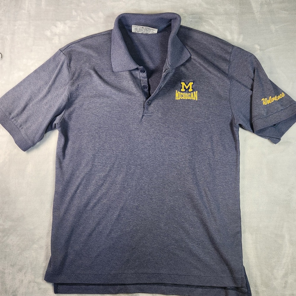 Front Row Polo‎ Shirt Men Extra Large Blue Michigan Wolverines Logo Cotton